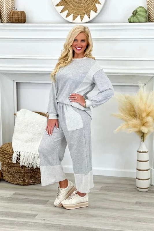 Affordable Women's Clothing Grey Terry Cloth Contrast Set