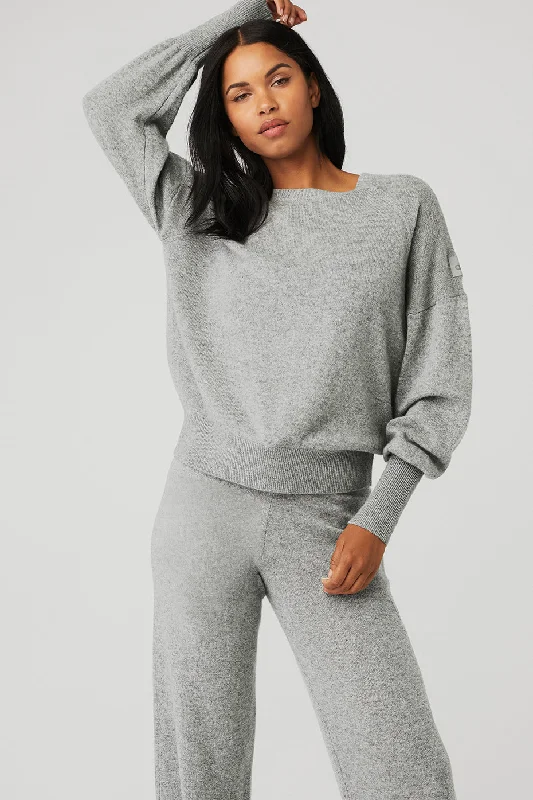 Modern Women's Apparel Cashmere Jet Set Crew - Dove Grey Heather