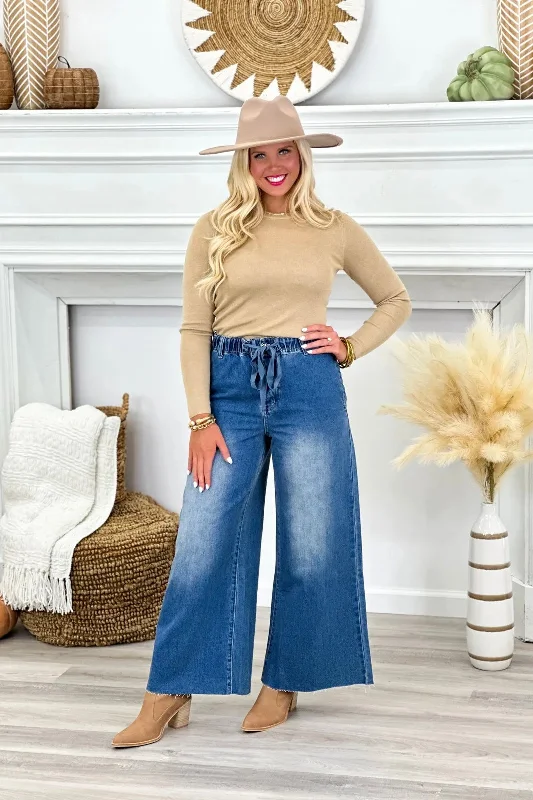 Women's Trendy Outfit Washed Denim Wide Pants