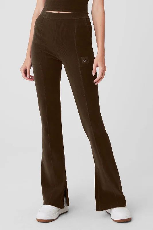 Women's Transitional Attire Micro Corduroy High-Waist Winter Break Flare Pant - Espresso