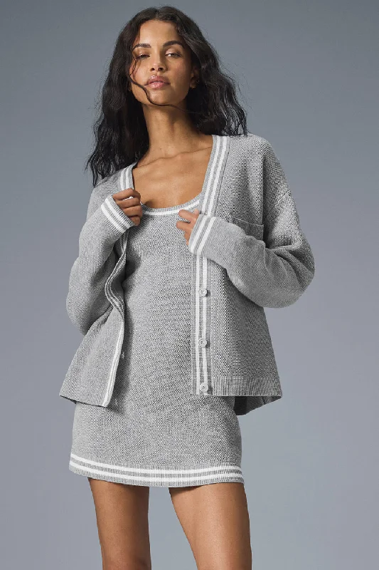 Women's Night-Out Clothes Tennis Club Sweater Knit Cardigan - Athletic Heather Grey/White