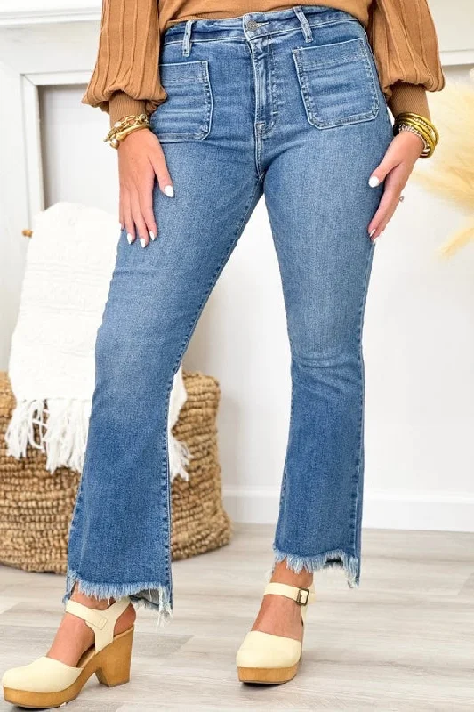 Women's Casual Clothing For Lounging Medium Blue High Waist Flare Jeans