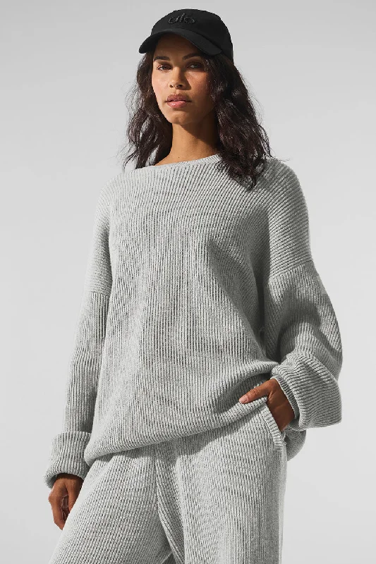 Women's Occasion Wear Apparel Domain Rib Knit Crew Sweater - Athletic Heather Grey