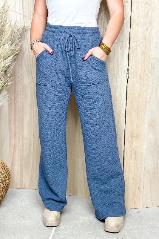 Women's Luxury Apparel Denim Knit Drawstring Wide Leg Pants