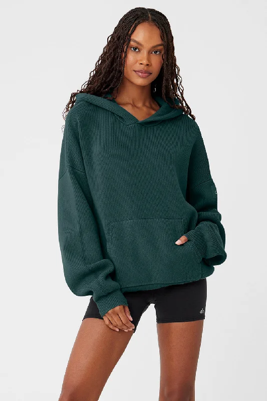 Women's Occasion Wear Clothes Scholar Hooded Sweater - Midnight Green