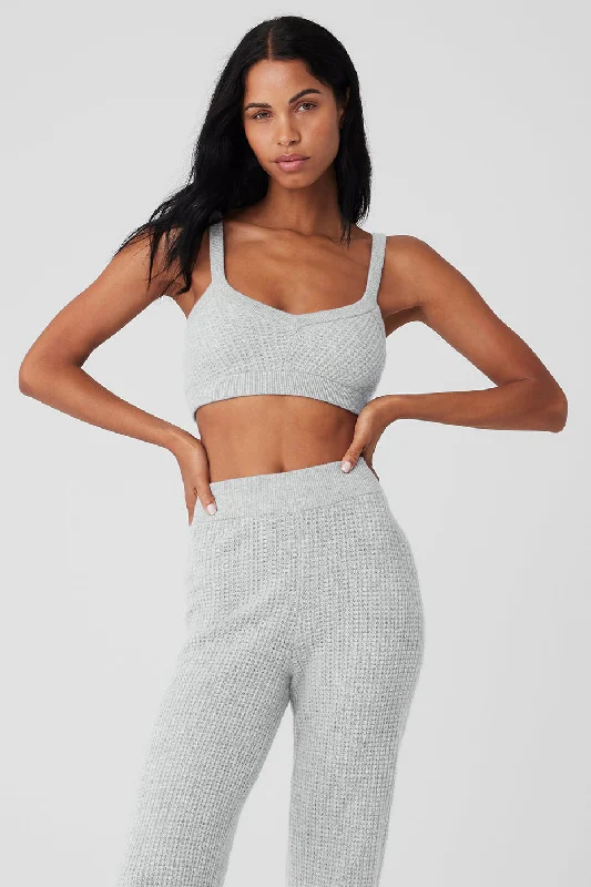 Stylish Women's Apparel Cashmere Plush Waffle V-Neck Bra - Athletic Heather Grey