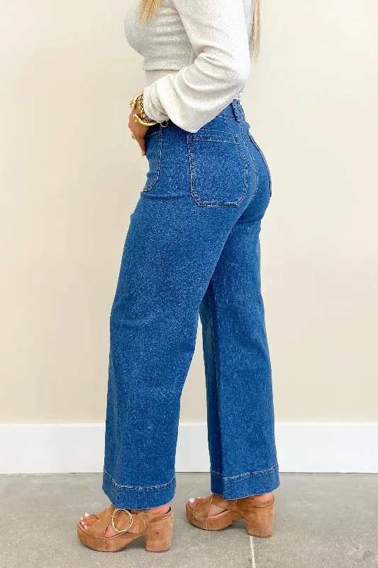 Women's Night-Out Outfit Denim Straight Leg Pocket Pants