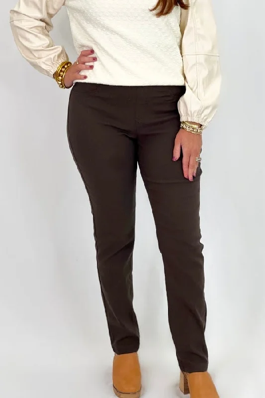 Stylish Women's Garments For Holidays Coffee Pull on Straight Leg Pant