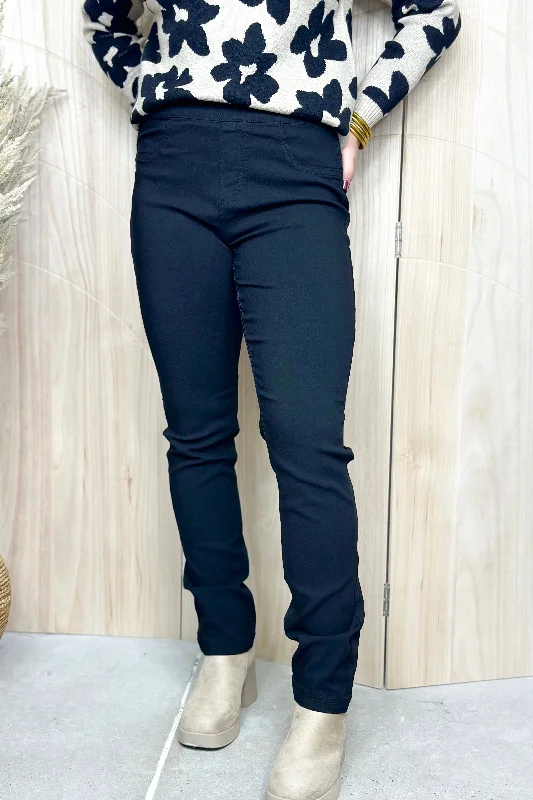 Stylish Women's Outerwear Apparel Black Pull On Straight Leg Pant