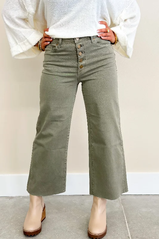 Women's Clothes And Garments Faded Olive Button Front Pants