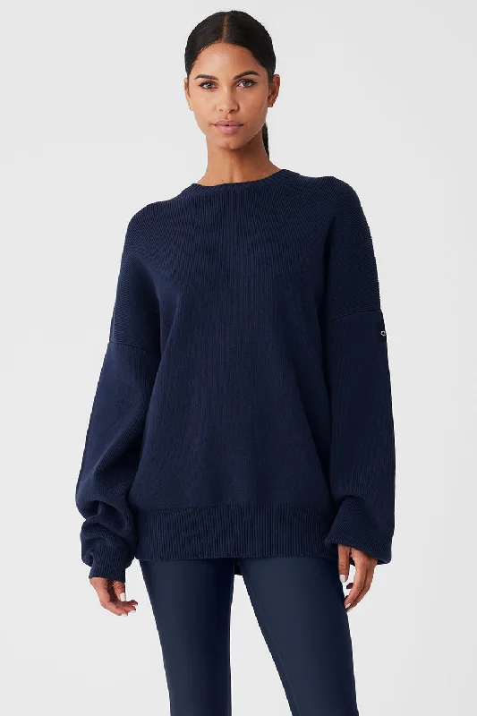 Sustainable Women's Clothes Scholar Crew Neck Sweater - Navy