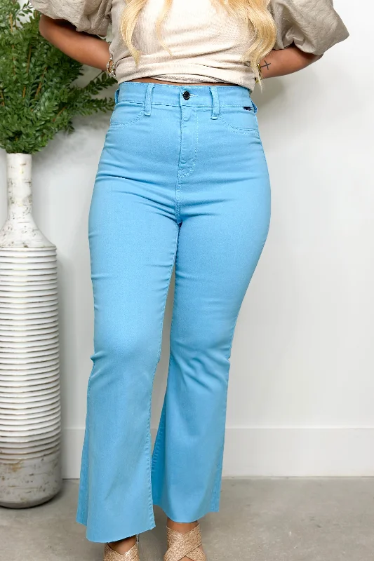 Women's Comfy Attire For Lounging Sky Blue High Rise Super Flare Jeans *Final Sale*