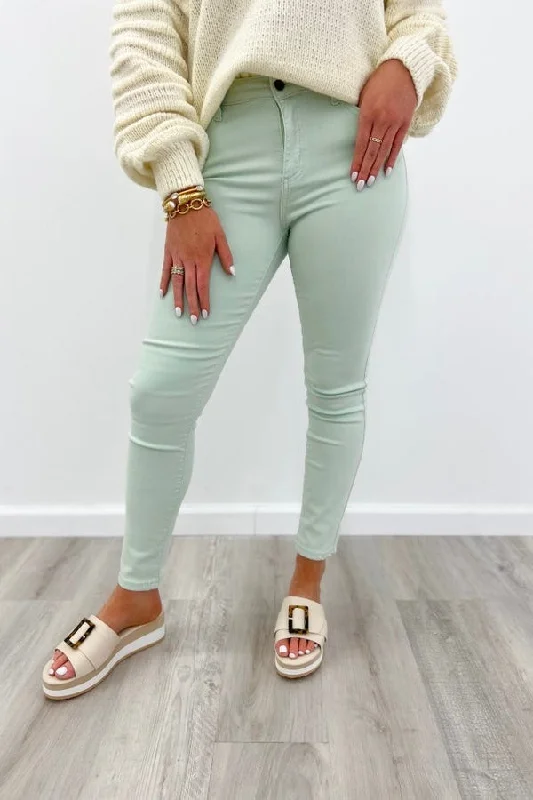 Women's Clothes For The Office Mint Green Mid Rise Crop Skinny *Final Sale*