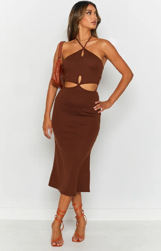 Stylish And Comfortable Clothing For Women Quanah Cut Out Midi Dress Brown