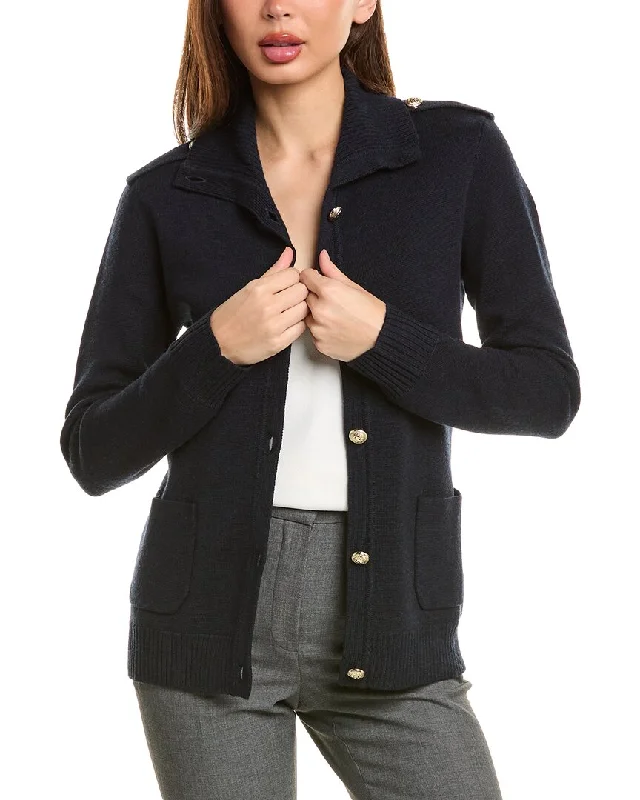 Women's High-Fashion Outfit Bruno Magli Epaulette Wool Sweater Jacket