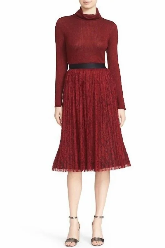 Women's Fashionable Clothing Sets Mikaela Pleated Lace Midi Skirt In Burgundy Red