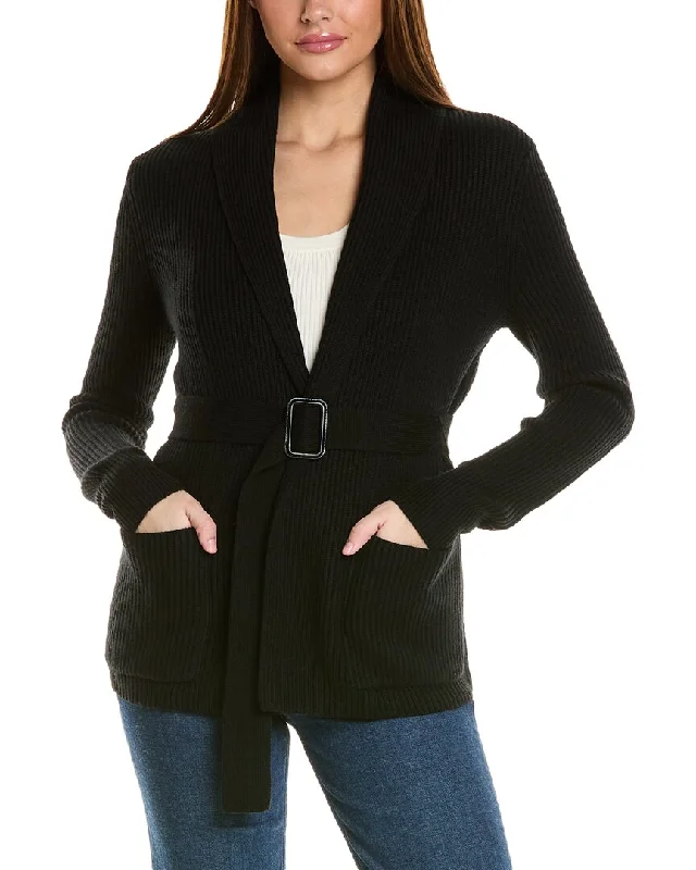 Women's Evening Wear Outfit Bruno Magli Ribbed Belted Shawl Wool Cardigan