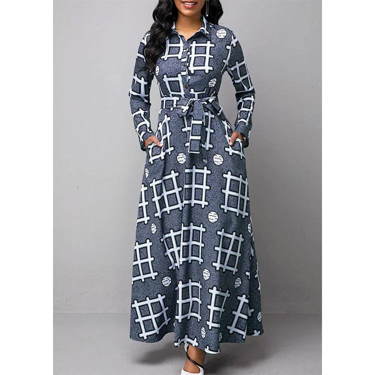 Women's Romantic Outfit Z83908 Fashion Long Sleeve Print Dresses Casual women V Neck Elegant vintage maxi dress