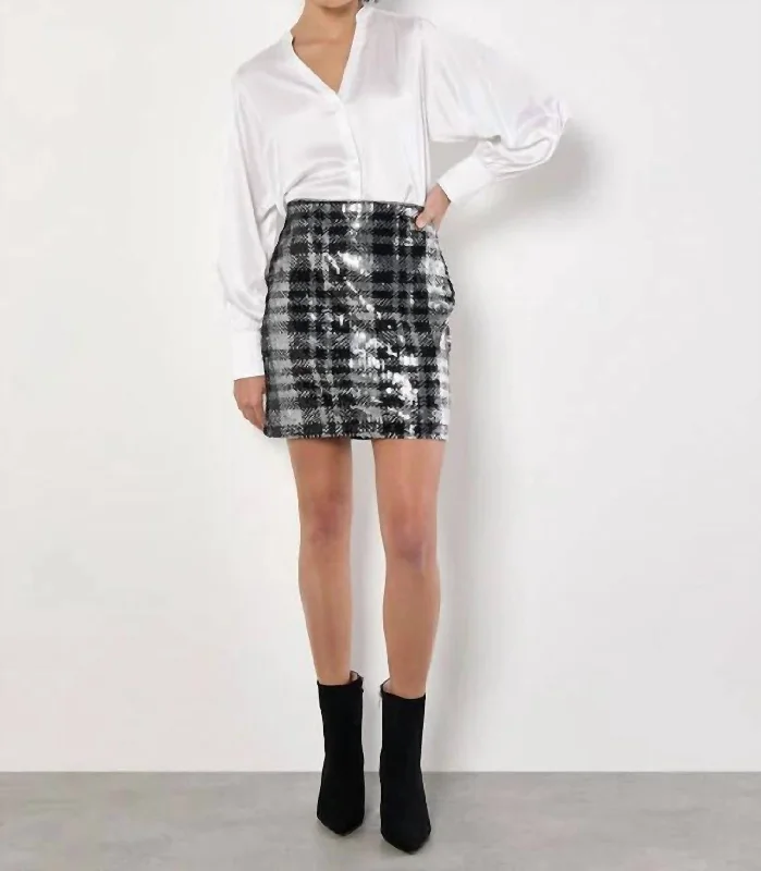 Women's Office Clothing Check Sequin Skirt In Black