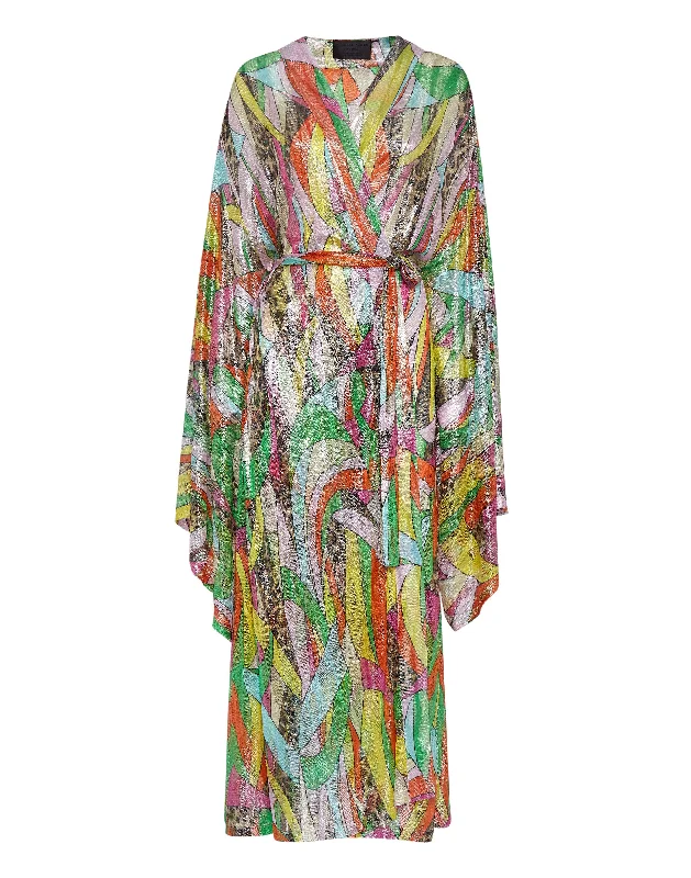 Women's Seasonal Garments Knit Lurex Kaftan Rainbow Patchwork