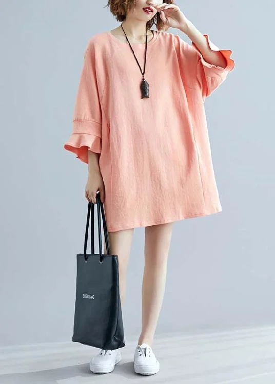 Women's Night-Out Outfit Modern o neck half sleeve cotton linen outfit Work orange Dresses summer