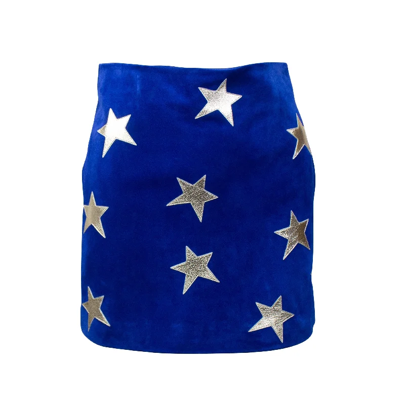 Women's Clothing YSL-XBTM-0004/38 572138YC2XI4185 Blue Saint Laurent Star Suede Mini Skirt