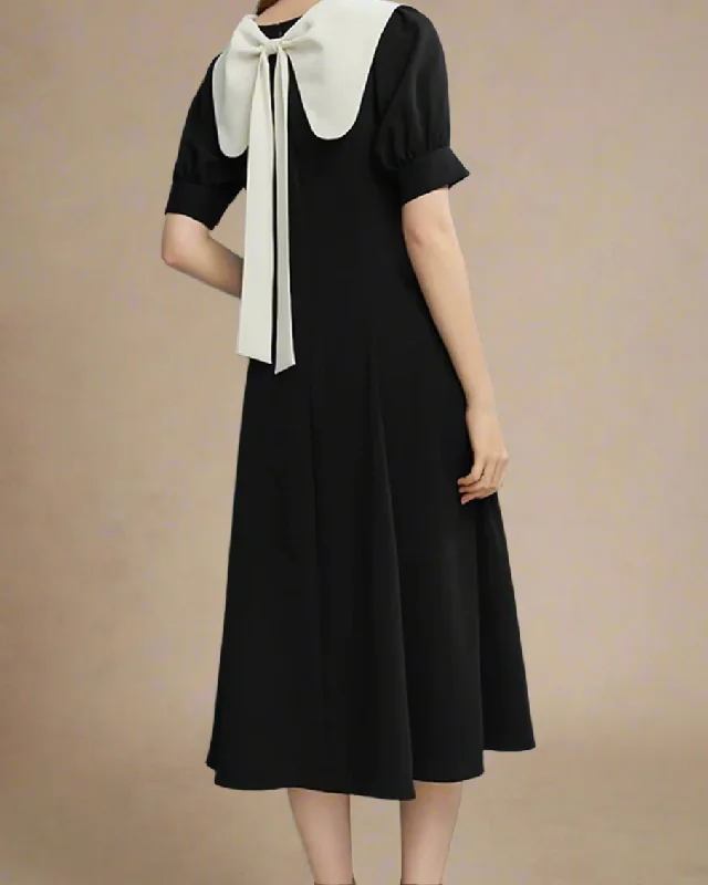 Women's Elegant Garments Emilia Statement Bow Turn Down Collar Midi Dress