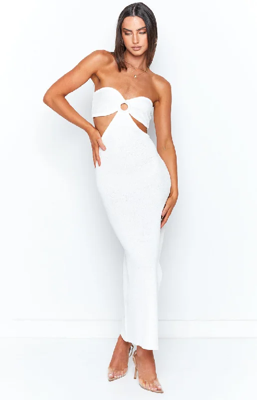 Women's Comfy Attire For Lounging Hendry White Knit Strapless Midi Dress