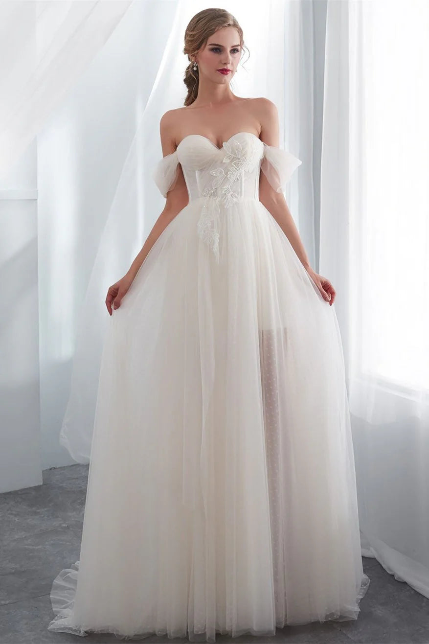 Women's Sporty Clothes Off The Shoulder Tulle Wedding Dresses