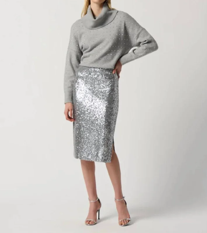 Elegant Women's Evening Garments Silver Sequins Shirt