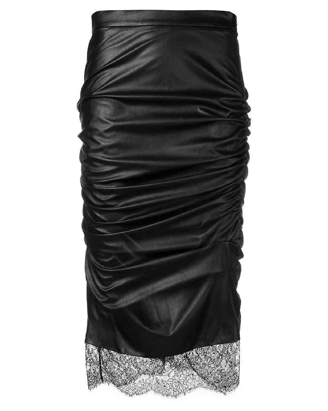 Women's Travel Garments Tom Ford Womens Ruched Black Eco-Leather Midi Skirt In Black