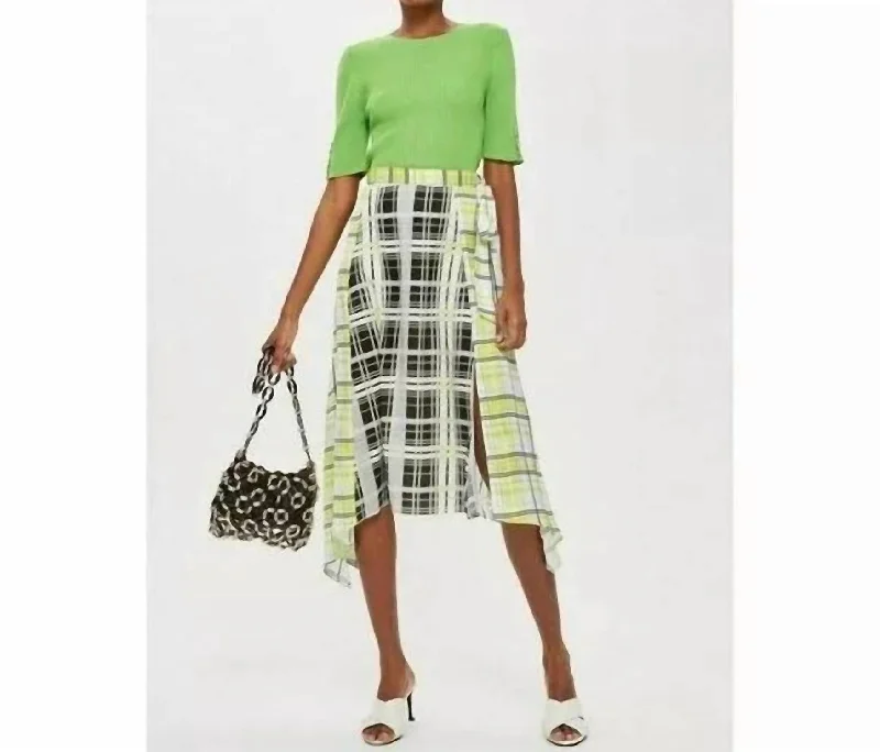 Women's Activewear Garments Asymmetrical Plaid Midi Skirt In Multicolor