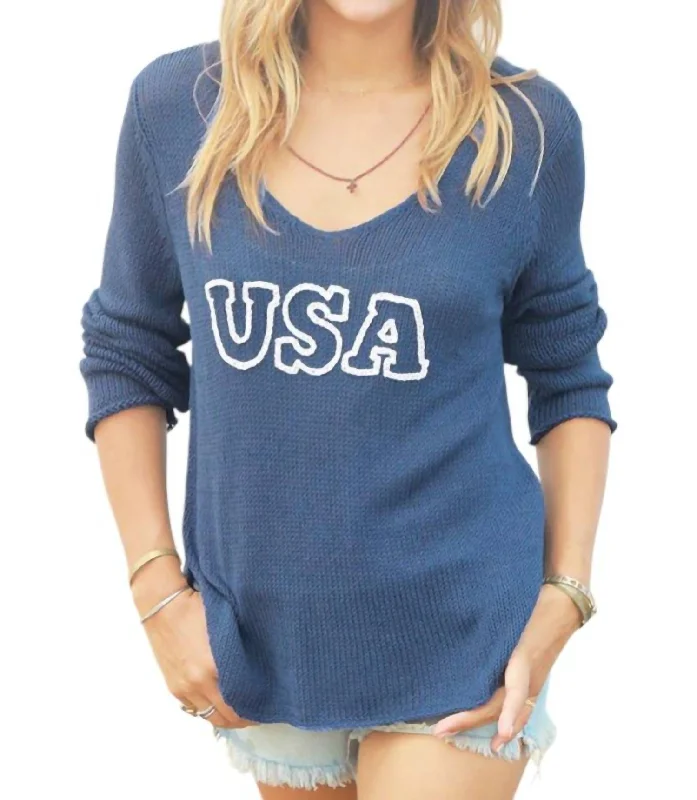 Affordable Women's Clothing Usa Cotton Sweater In Blue