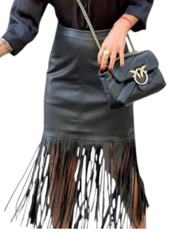 Women's Clothes For The Office Tombstone Fringe Skirt In Black