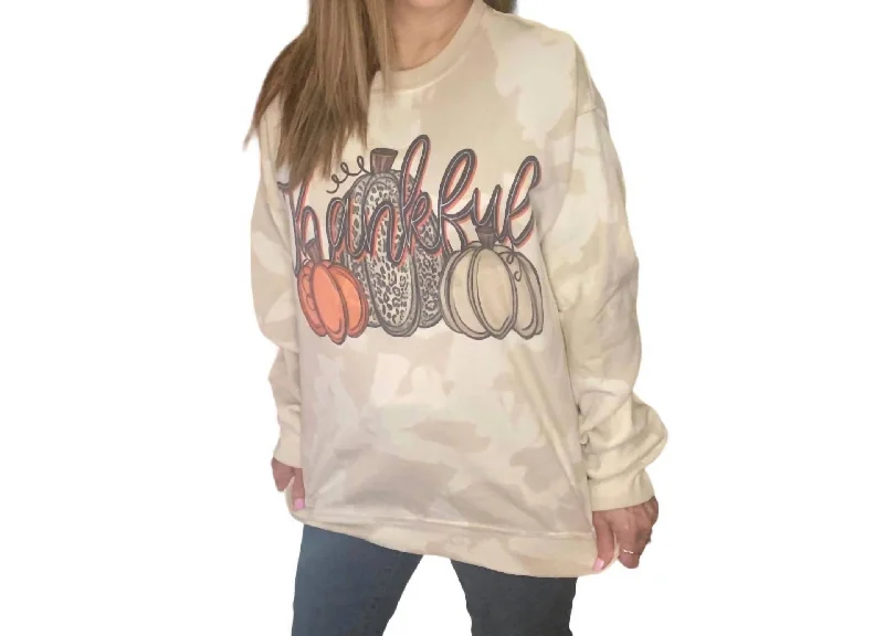 Women's Elegant Formal Outfit Thankful Bleached Sweatshirt In Beige Multi