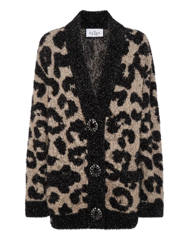 Women's Transitional Attire Lurex Cardigan Leopard