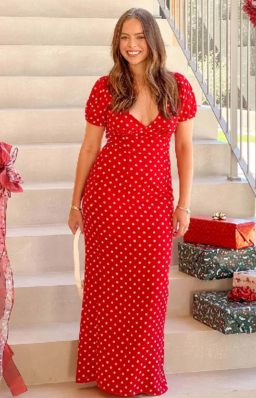 Plus-Size Women's Clothing Lovella Red Polka Dot Maxi Dress