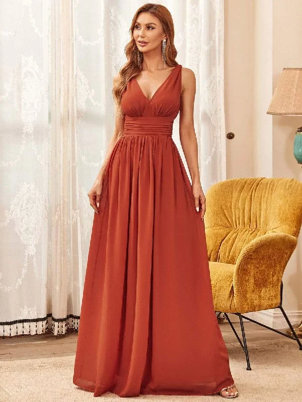 Women's Workout Garments Elegant Sleeveless V-Neck Semi-Formal Maxi Chiffon Bridesmaid Dress