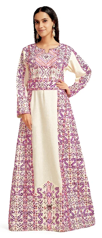 Women's Active Clothing Palestine Pink Cross Stitch Threadwork Kaftan