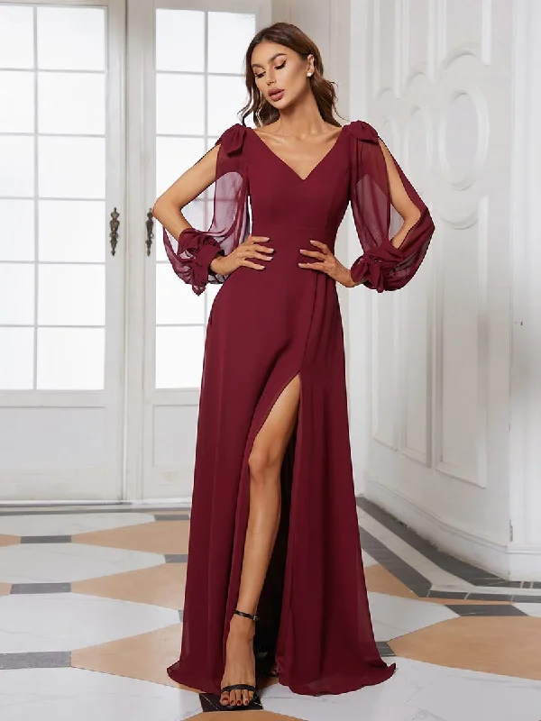 Women's Trendy Apparel Open Lantern Sleeve A-Line Bridesmaid Dress