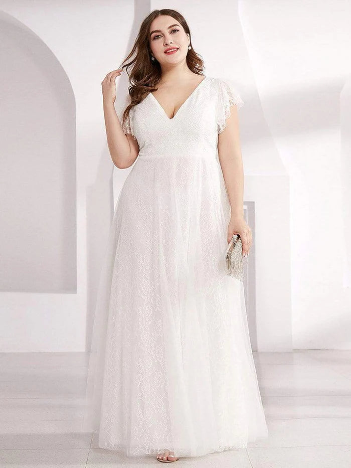 Women's Night-Out Outfit Plus Size Cap Sleeve Floral Lace Long Formal Dresses