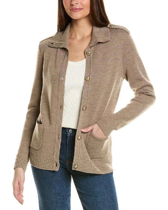 Women's Chic Outerwear Attire Bruno Magli Epaulette Wool Sweater Jacket