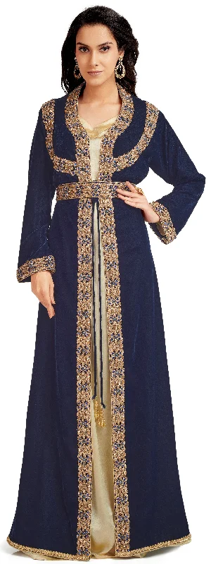 Women's Clothes And Apparel Sets Blue Velvet Takchita Kaftan In 3 Piece