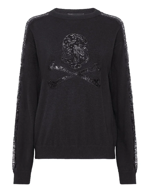 Women's Chic Outerwear Attire Pullover Round Neck LS Skull&Bones