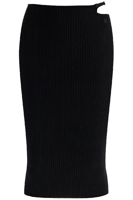 Stylish Women's Clothing Courreges Women's  Midi Skirt In Viscose And Polyester With Vertical Ribs