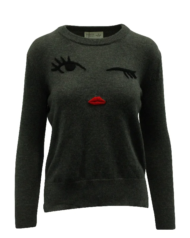 High-Fashion Women's Clothing Kate Spade x Boome Street Winking Face Sweater in Grey Polyamide