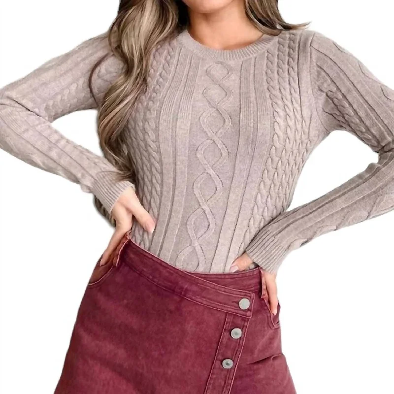 Modern Women's Apparel Cable Knit Sweater Bodysuit In Tan