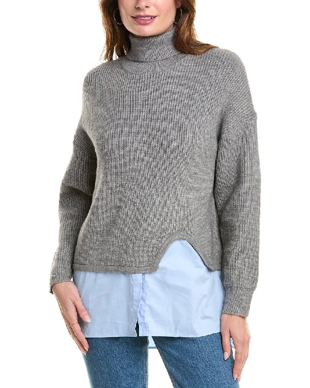 Women's Vacation Clothes Gracia Roll-Neck Slit Layering Sweater