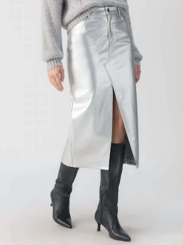 Sustainable Women's Clothing Leather Like Midi Skirt In Silver