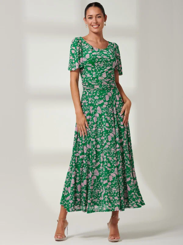 Women's Everyday Clothes Paityn Angel Sleeve Mesh Maxi Dress, Green Floral